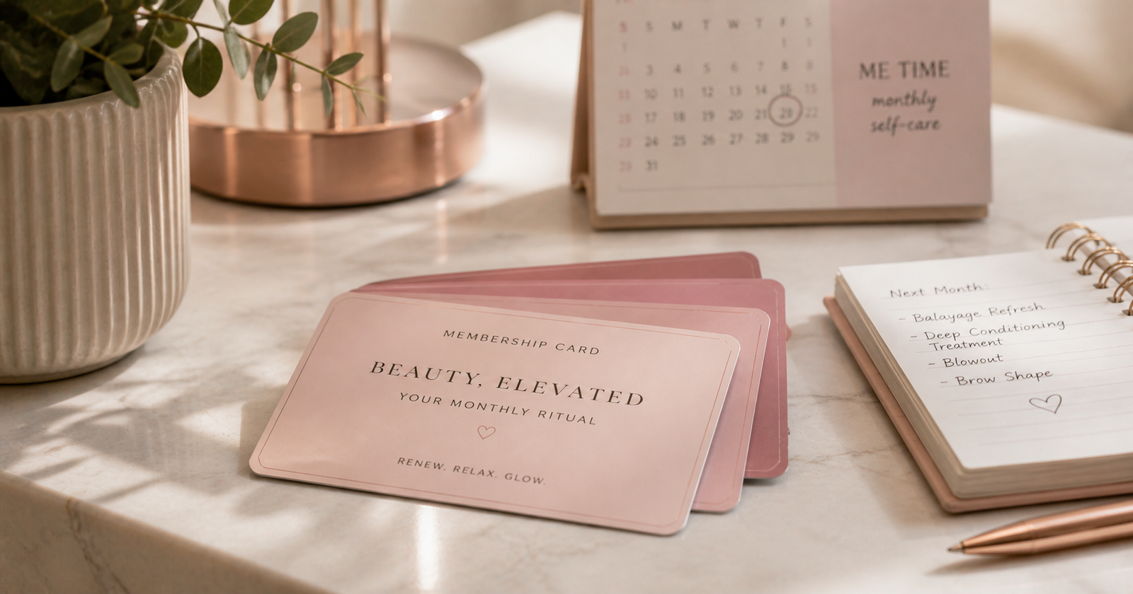 Membership card on a clean salon counter with subscription billing concept