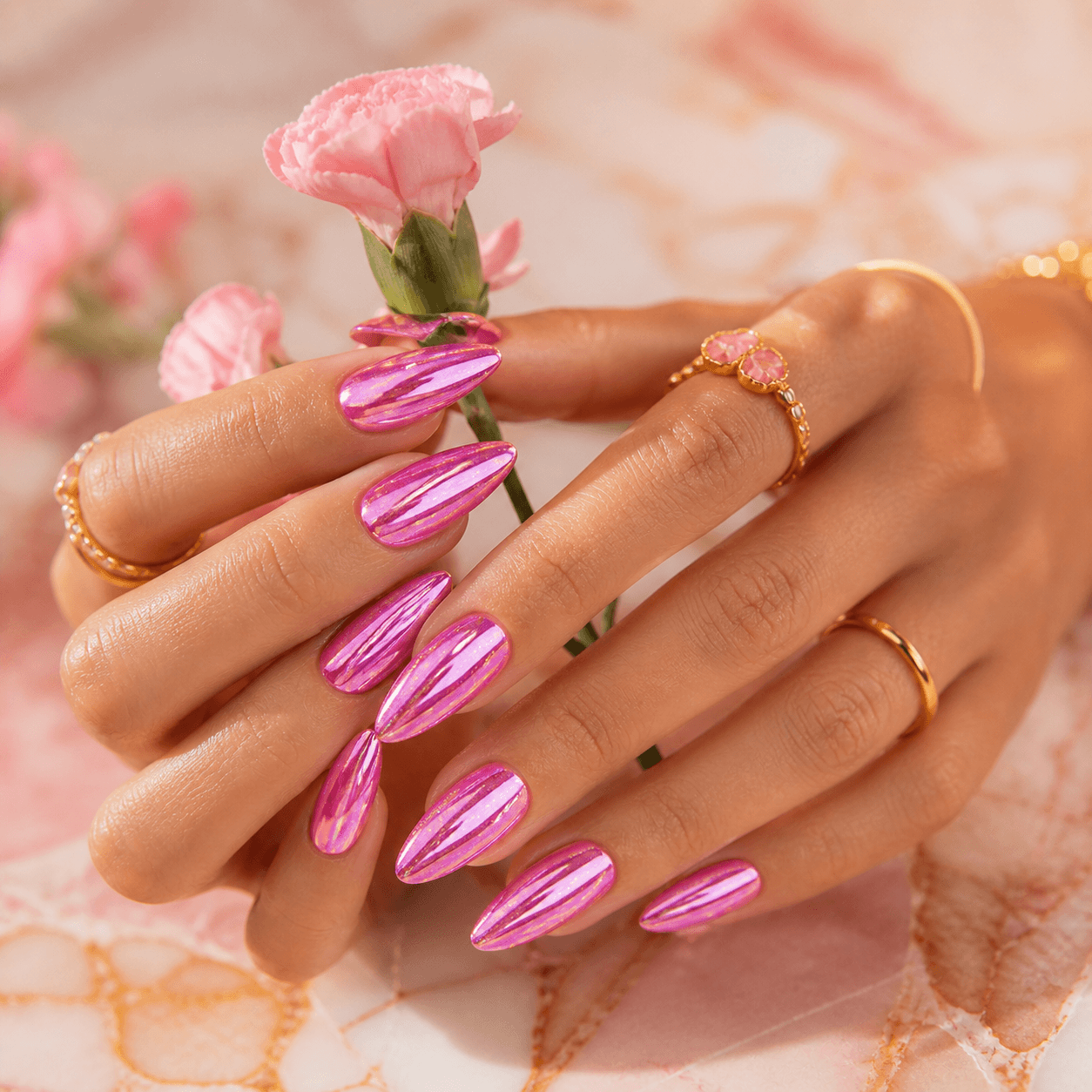 Pink chrome nail art