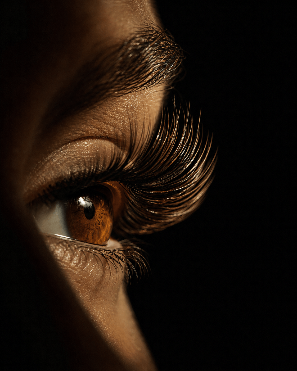 Moody close-up of professional lash extensions