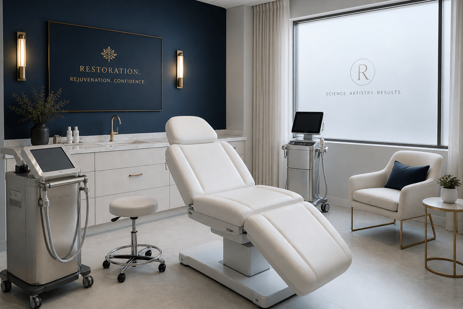 Modern clean medical spa treatment room